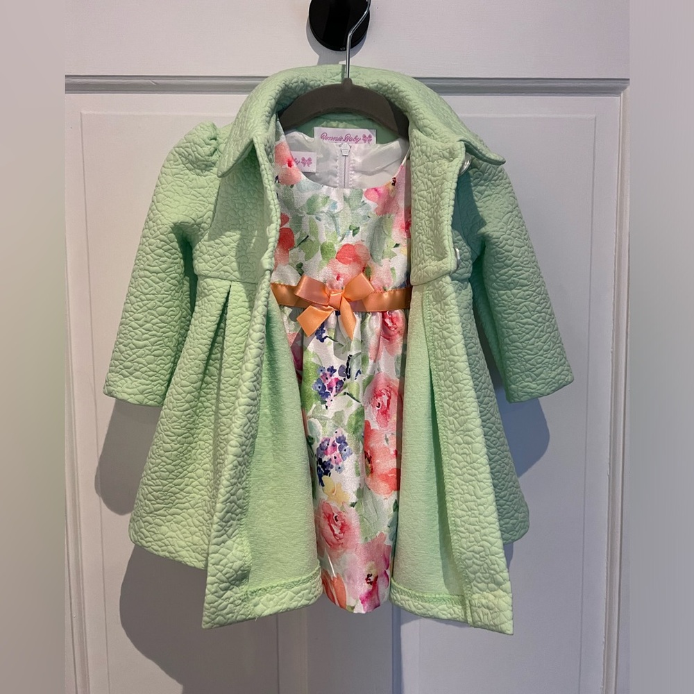 Bonnie Baby Livie Coat Set: 2-Piece Dress with Coat, 3-6M